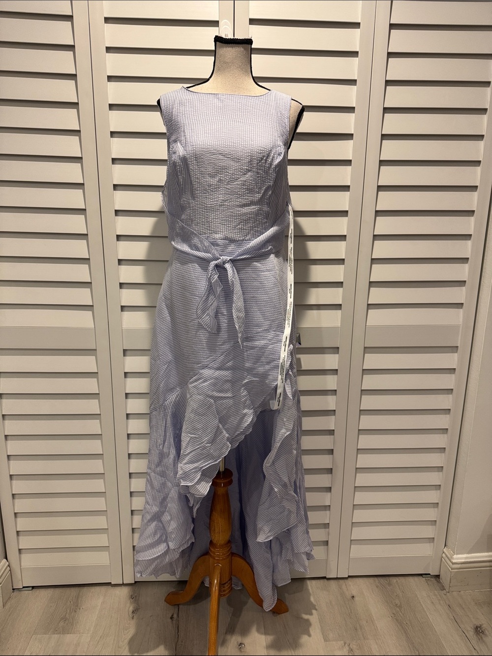 Amanda Uprichard NWT Casella Stripe High-Low Ruffle Dress with Waist Tie - Picture 4 of 15